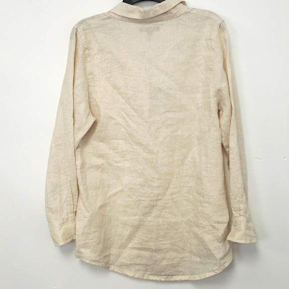 Flax Linen Tunic Length Shirt Natural & Silver Metallic Thread Oversize S NWT - Picture 3 of 12